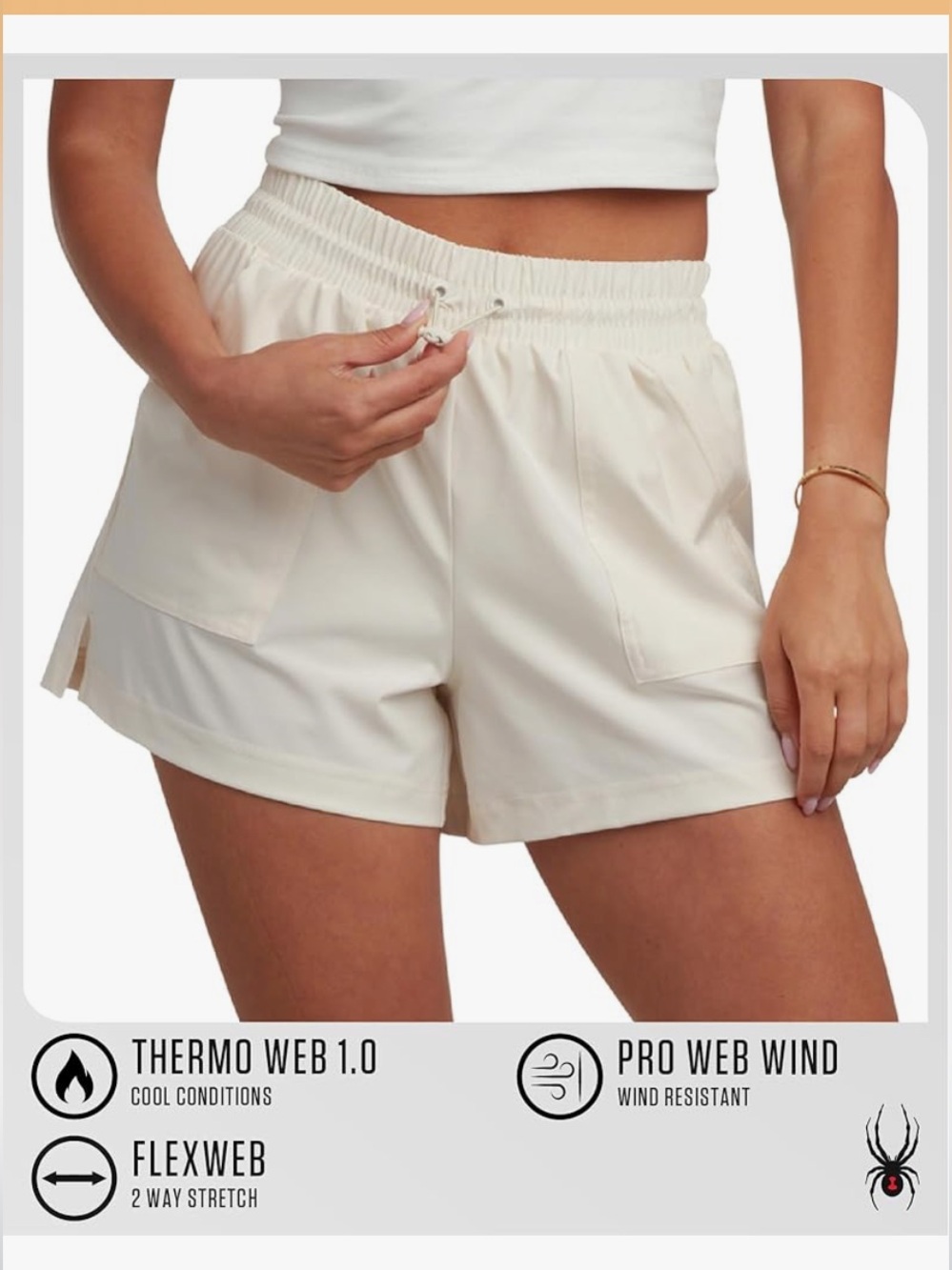 Spyder Cream Elastic Waist Athletic Shorts with Pockets